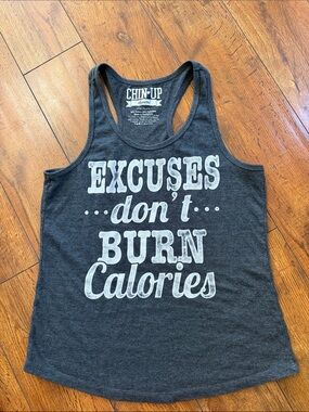 Chin Up Apparel Dark Gray Racerback Tank with White Motivational Text